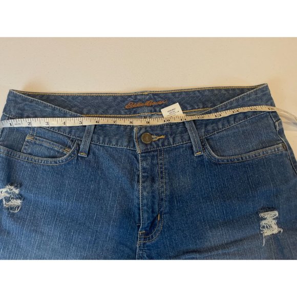Eddie Bauer Womens Cut Off Jeans Shorts Curvy Fit Distressed HOL09 Blue Size 8S - Picture 3 of 9
